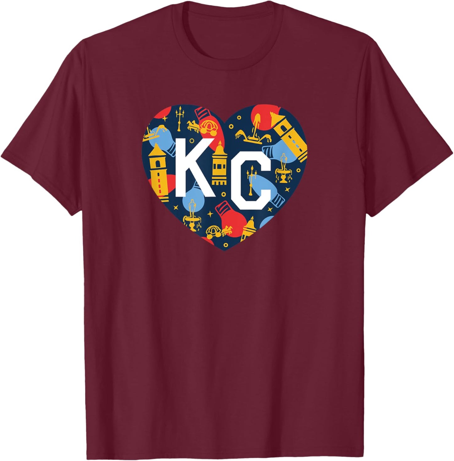 Kansas City KC Plaza Lights Holiday Festive Christmas Heart T-Shirt - T-Shirt | Maroon