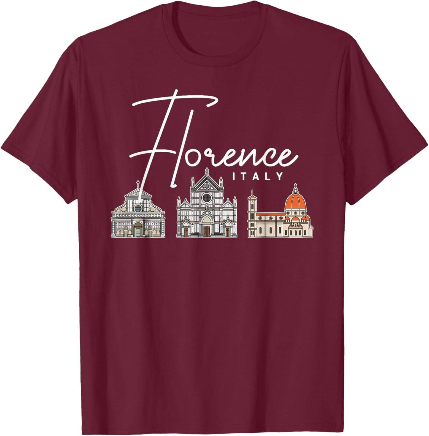 Florence Italy City Skyline Map Travel T-Shirt - T-Shirt | Maroon