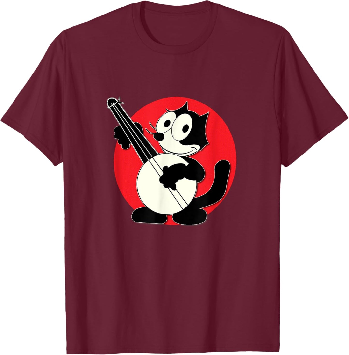 Felix Cat Plays Banjo Vintage Cartoon Retro Men Women Kids T-Shirt - T-Shirt | Maroon