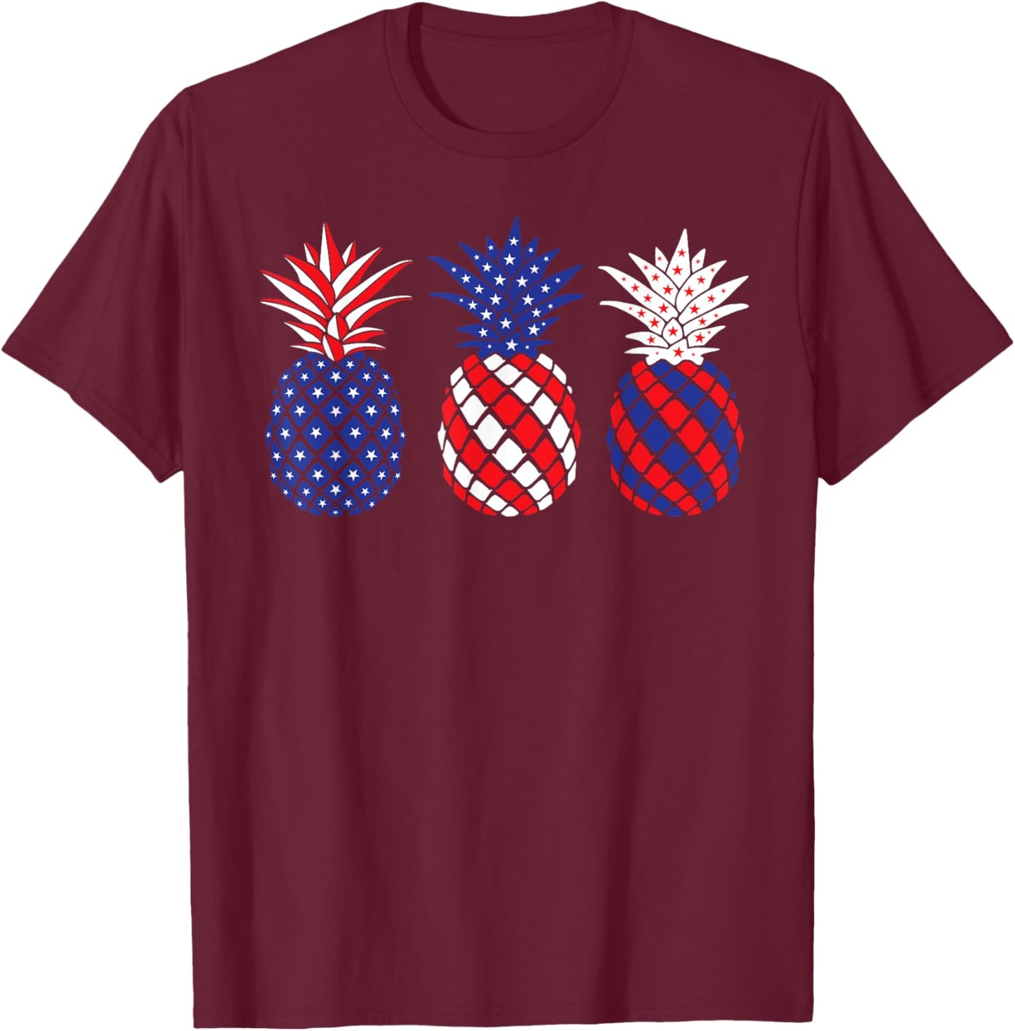 Funny Patriotic Red White & Blue Pineapple Hawaii July 4 Women Men T-Shirt - T-Shirt | Maroon