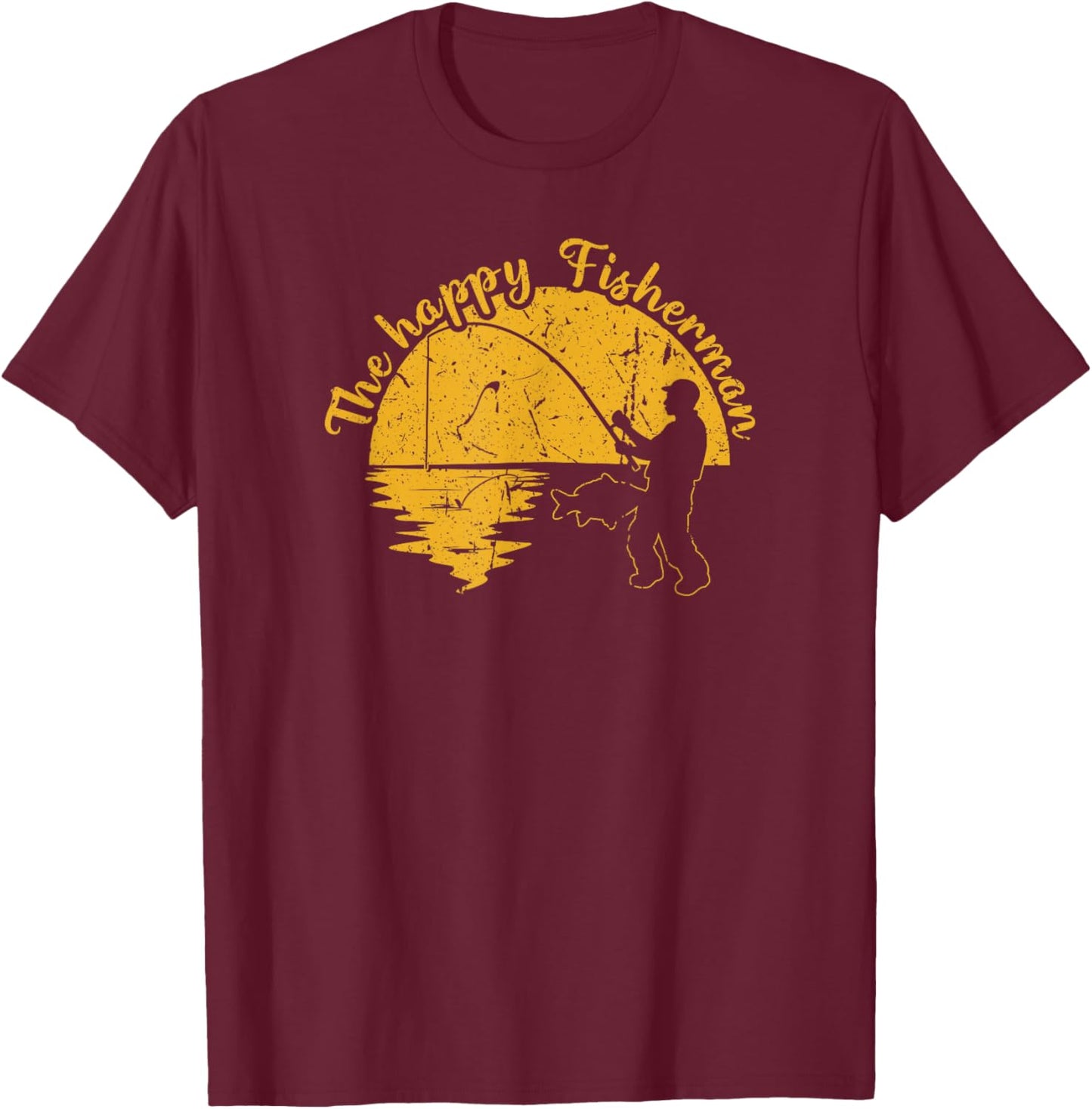 The Happy Fisherman, Funny Fishing T-Shirt - T-Shirt | Maroon