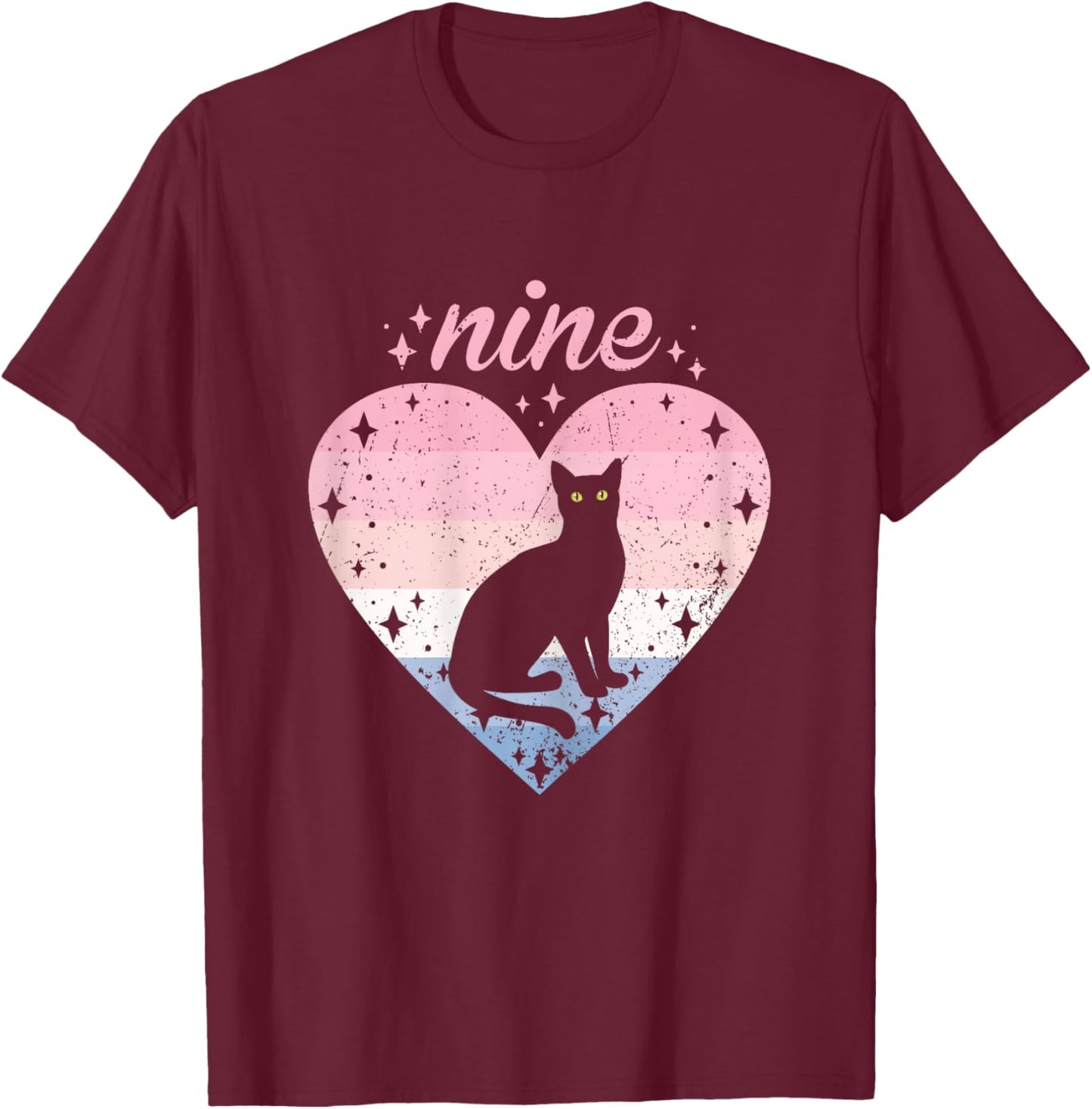 9 Year Old Cute Cat Birthday Girl 9th B-day T-Shirt - T-Shirt | Maroon
