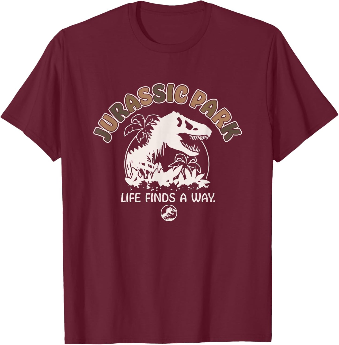 Jurassic Park Life Finds A Way T-Rex Logo Vintage T-Shirt - T-Shirt | Maroon