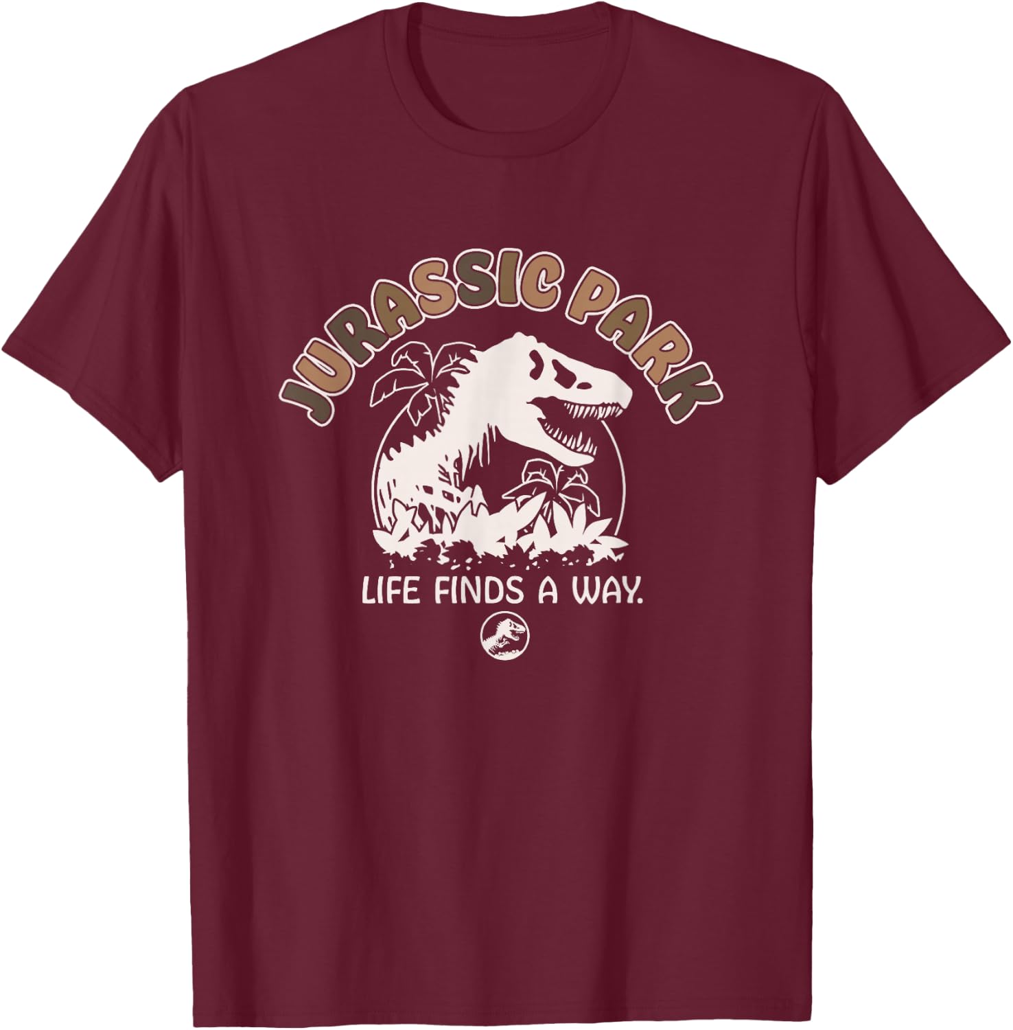 Jurassic Park Life Finds A Way T-Rex Logo Vintage T-Shirt - T-Shirt | Maroon
