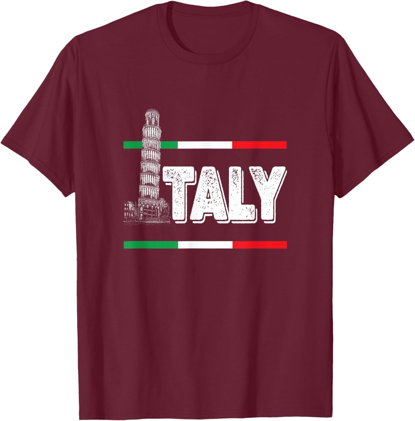 Leaning Tower of Pisa Italy Italian Flag Pride Theme T-Shirt - T-Shirt | Maroon