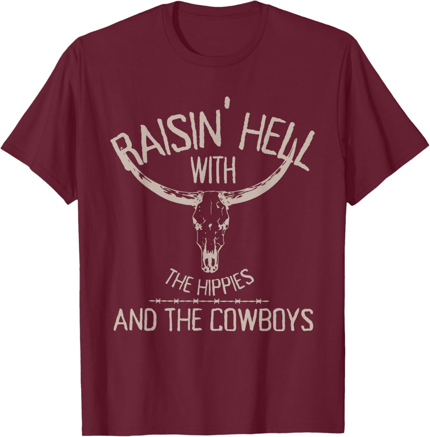 Hippies and Cowboys Western Cowhide Cowgirls Small T-Shirt - T-Shirt | Maroon