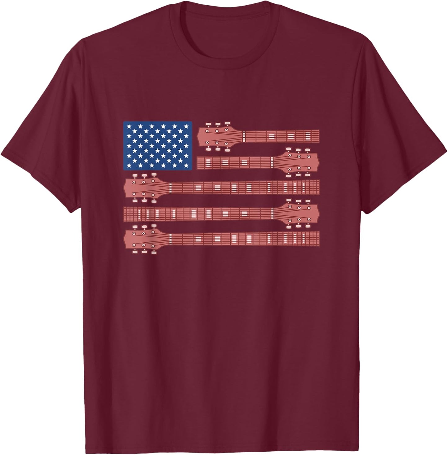 Guitar USA Flag America Independence Day 4th July Musician Women Kids Men T-Shirt - T-Shirt | Maroon