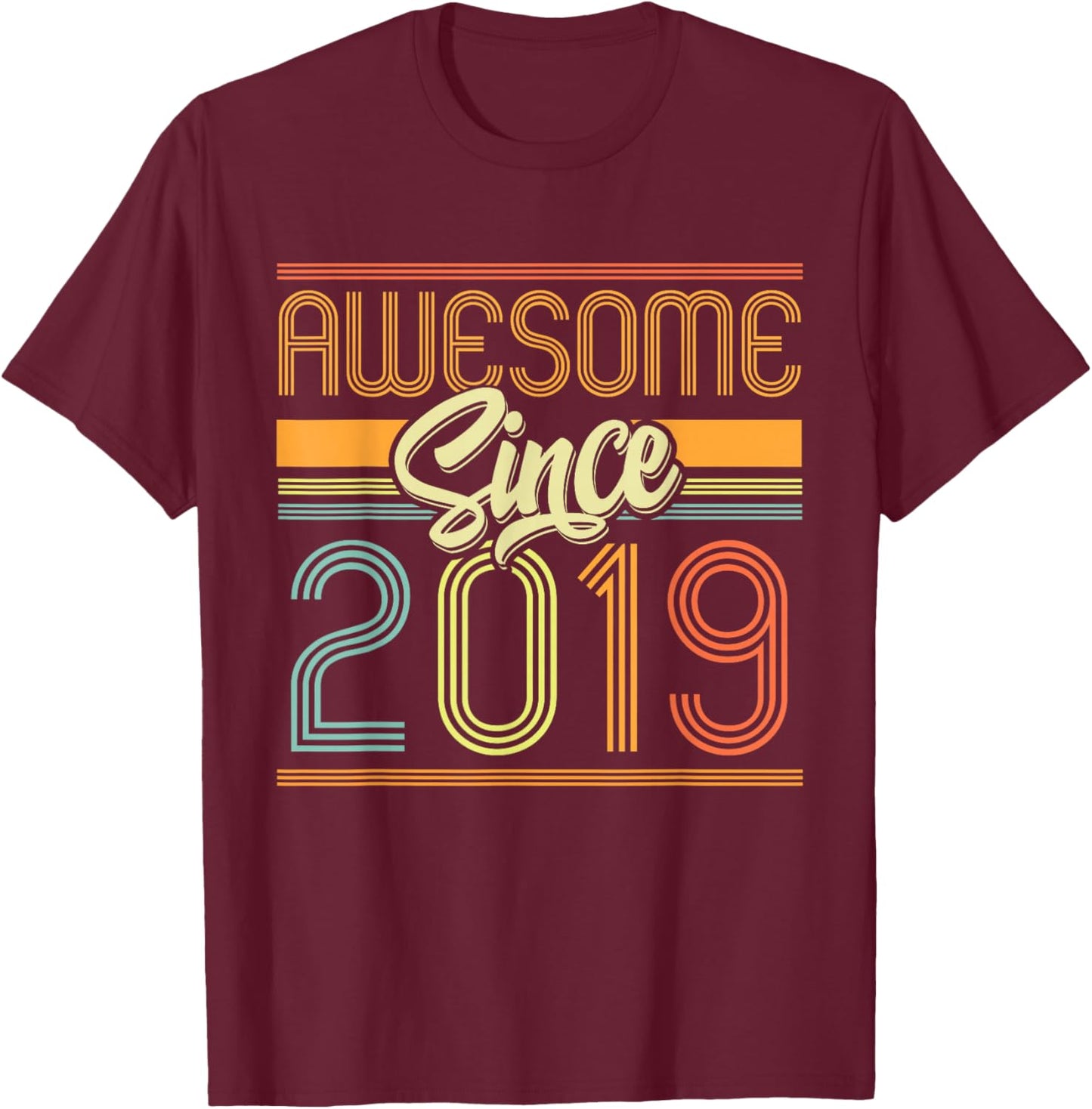 Awesome Since 2019 6th Birthday 6 Years Old Bday Kids Boys T-Shirt - T-Shirt | Maroon
