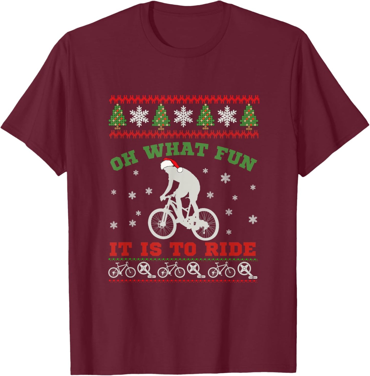 Mountain Bike Rider, Oh What Fun Christmas Ugly Sweater Gift T-Shirt - T-Shirt | Maroon