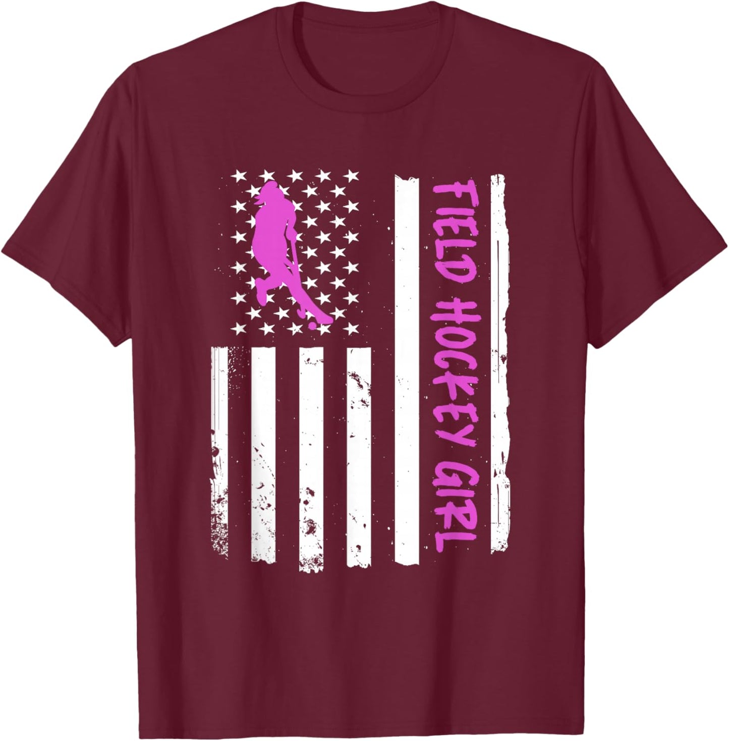Field Hockey Girl USA Flag T-Shirt - T-Shirt | Maroon