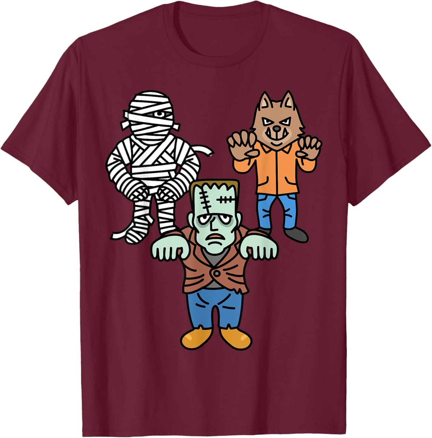 Horror Movie Monster Mummy Vintage Halloween Frankenstein T-Shirt - T-Shirt | Maroon