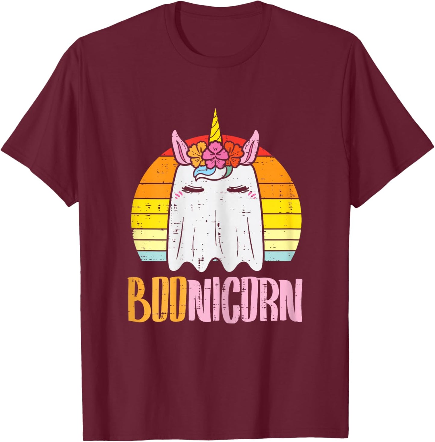 Boonicorn Ghost Unicorn Boo Retro Halloween Girls Women T-Shirt - T-Shirt | Maroon