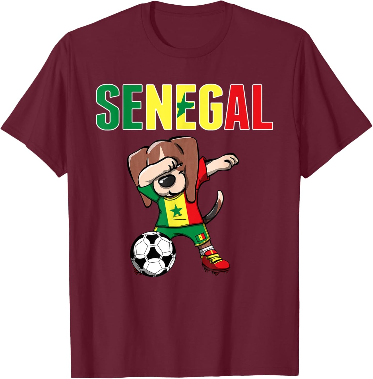 Dabbing Beagle Senegal Soccer Fans Jersey Senegalese Flag T-Shirt - T-Shirt | Maroon