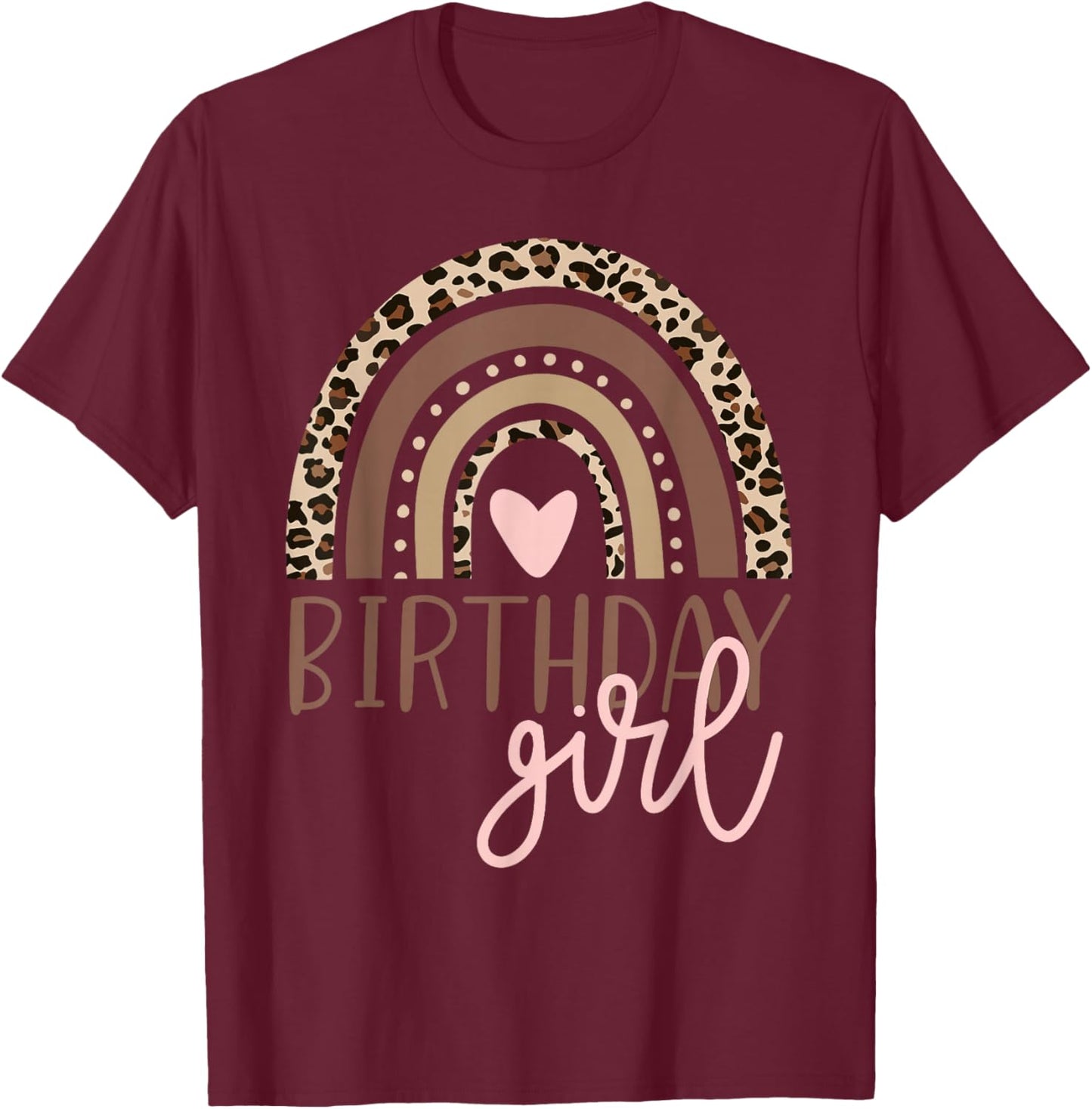 Birthday Girl Leopard Rainbow Birthday Party Family Small T-Shirt - T-Shirt | Maroon