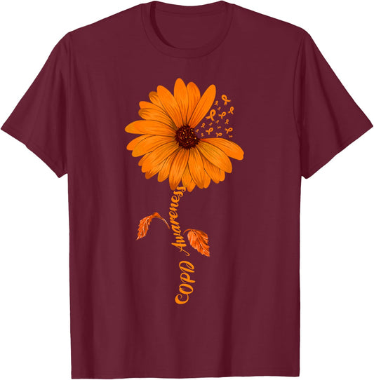 COPD Awareness Sunflower Orange Ribbon T-Shirt - T-Shirt | Maroon