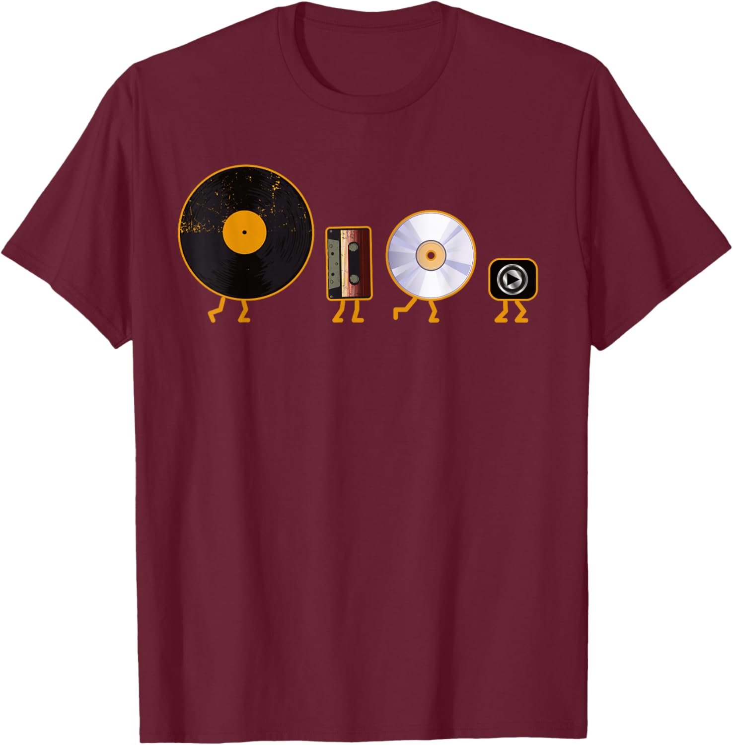 Never Forget Vinyl Record, Cassette, Cd and Mp3 Audio Player T-Shirt - T-Shirt | Maroon