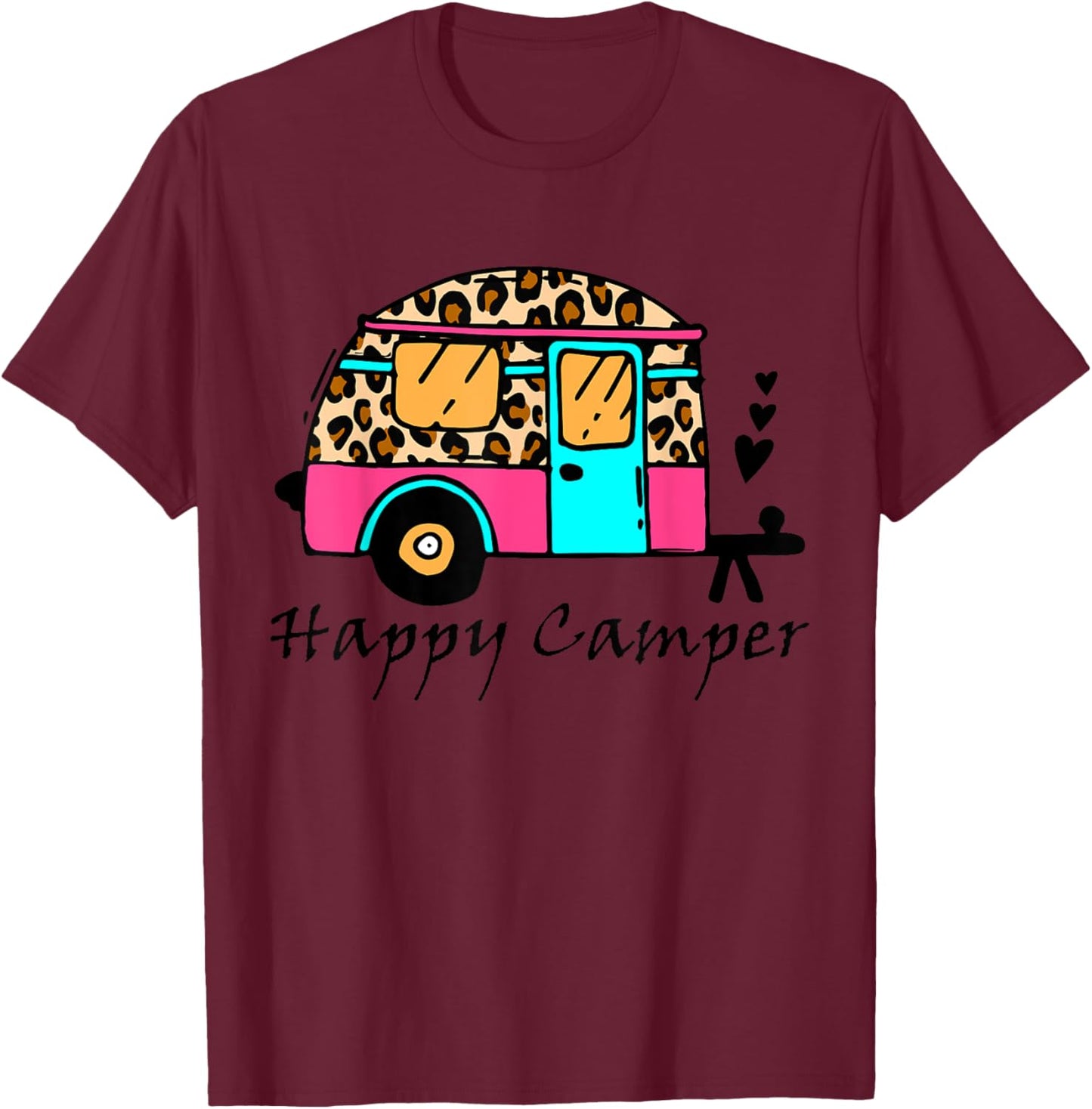 Camper happy summer camp camping leopard funny glamping Men Women T-Shirt - T-Shirt | Maroon