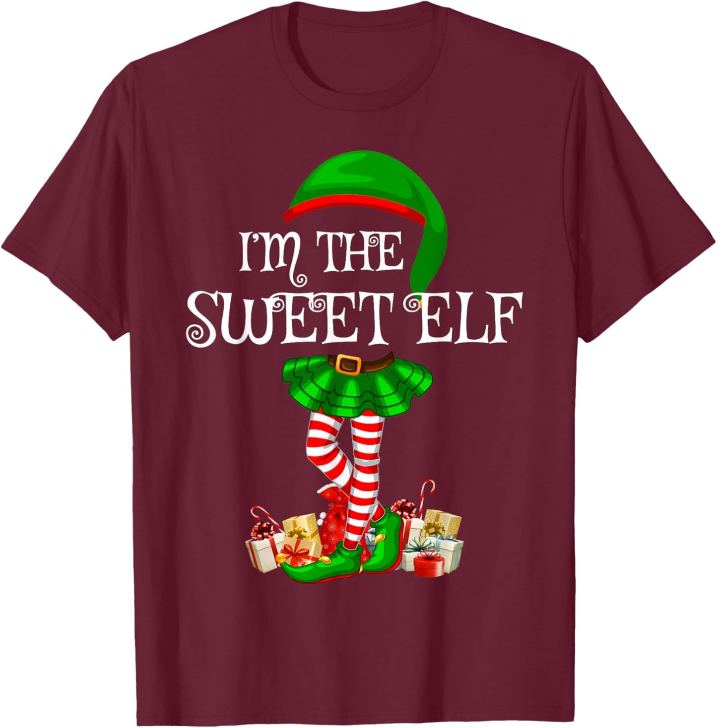 Matching Family Group I'm The Sweet Elf Christmas T-Shirt - T-Shirt | Maroon
