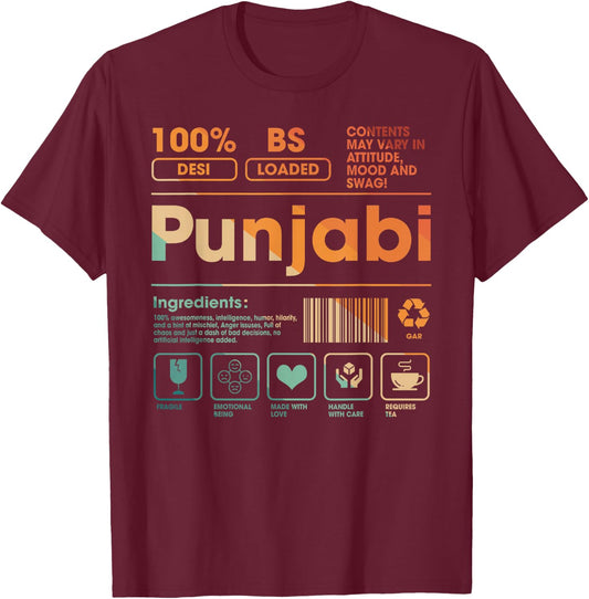 Proud Indian Punjabi Pride Desi India Punjabi Ingredients T-Shirt - T-Shirt | Maroon