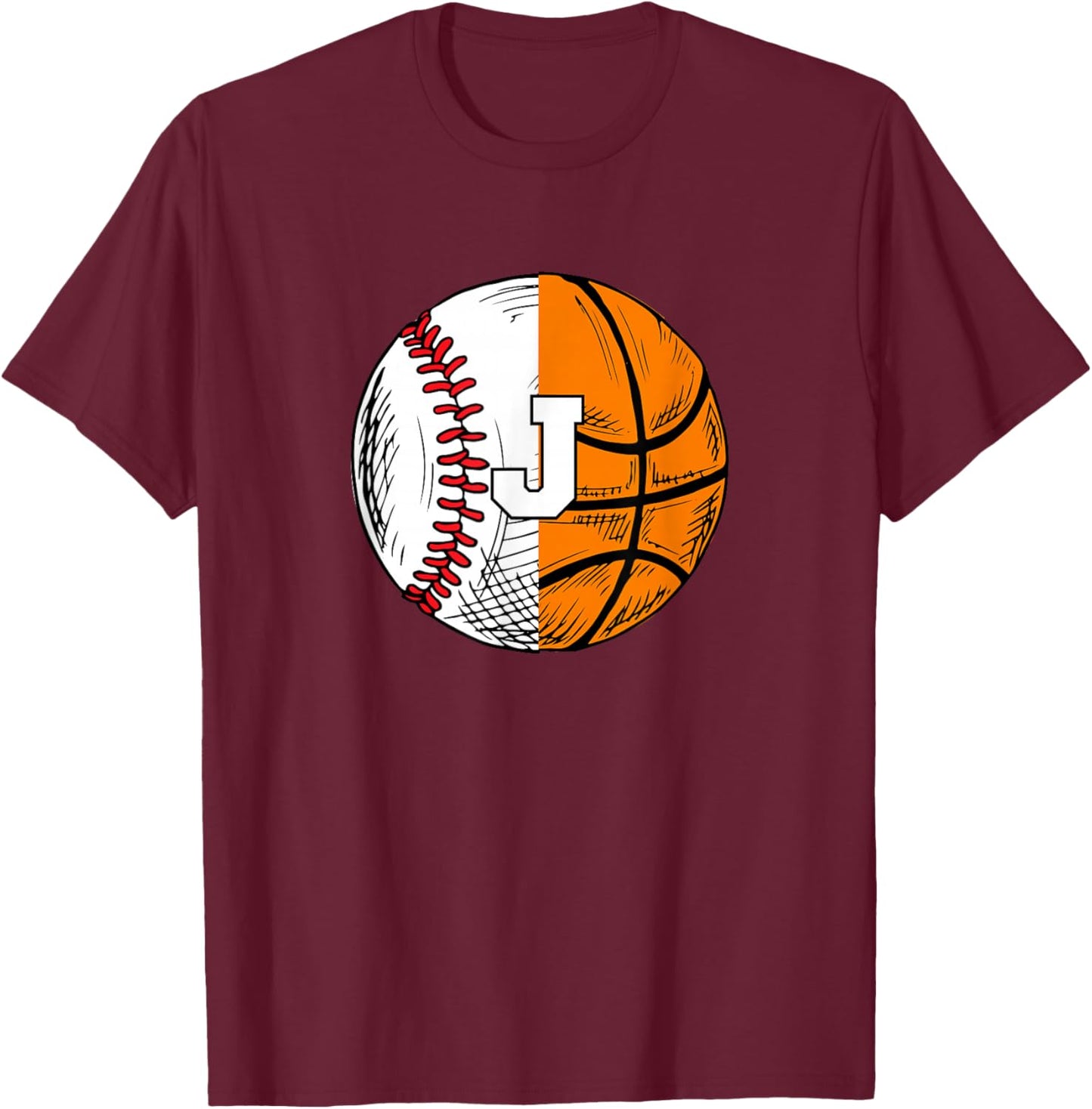 Letter J Baseball Basketball T-Shirt - T-Shirt | Maroon