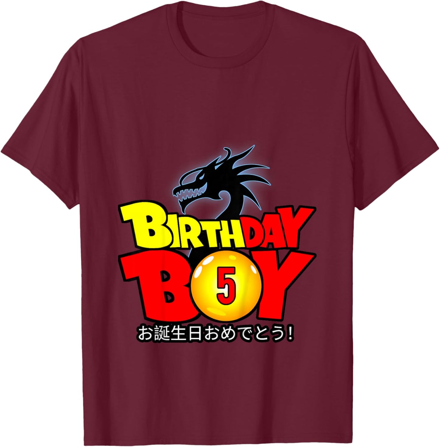 Kids 5 Year Old 5th Dragon Anime Style Birthday Gift Boys T-Shirt - T-Shirt | Maroon