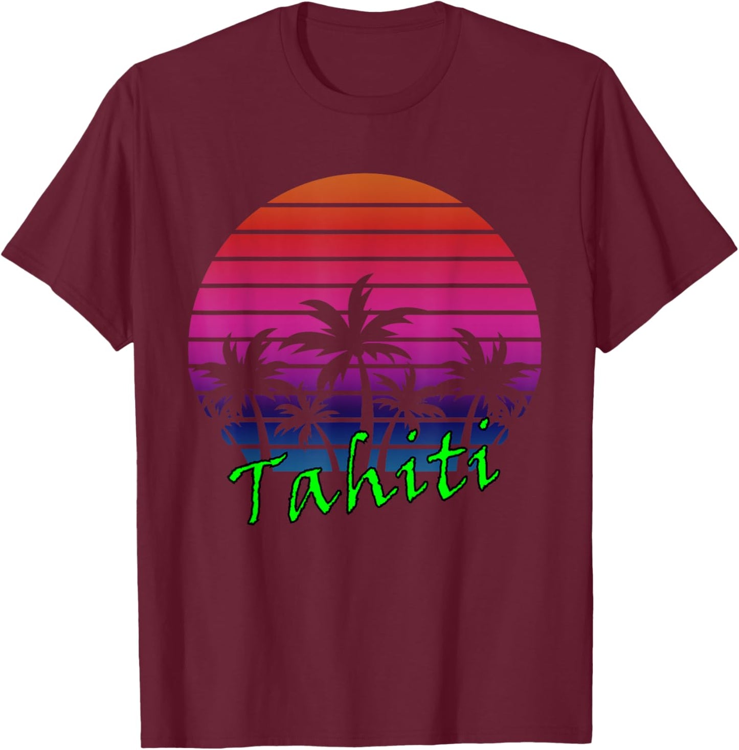 Tahiti Retro Vintage Sunset T-Shirt - T-Shirt | Maroon