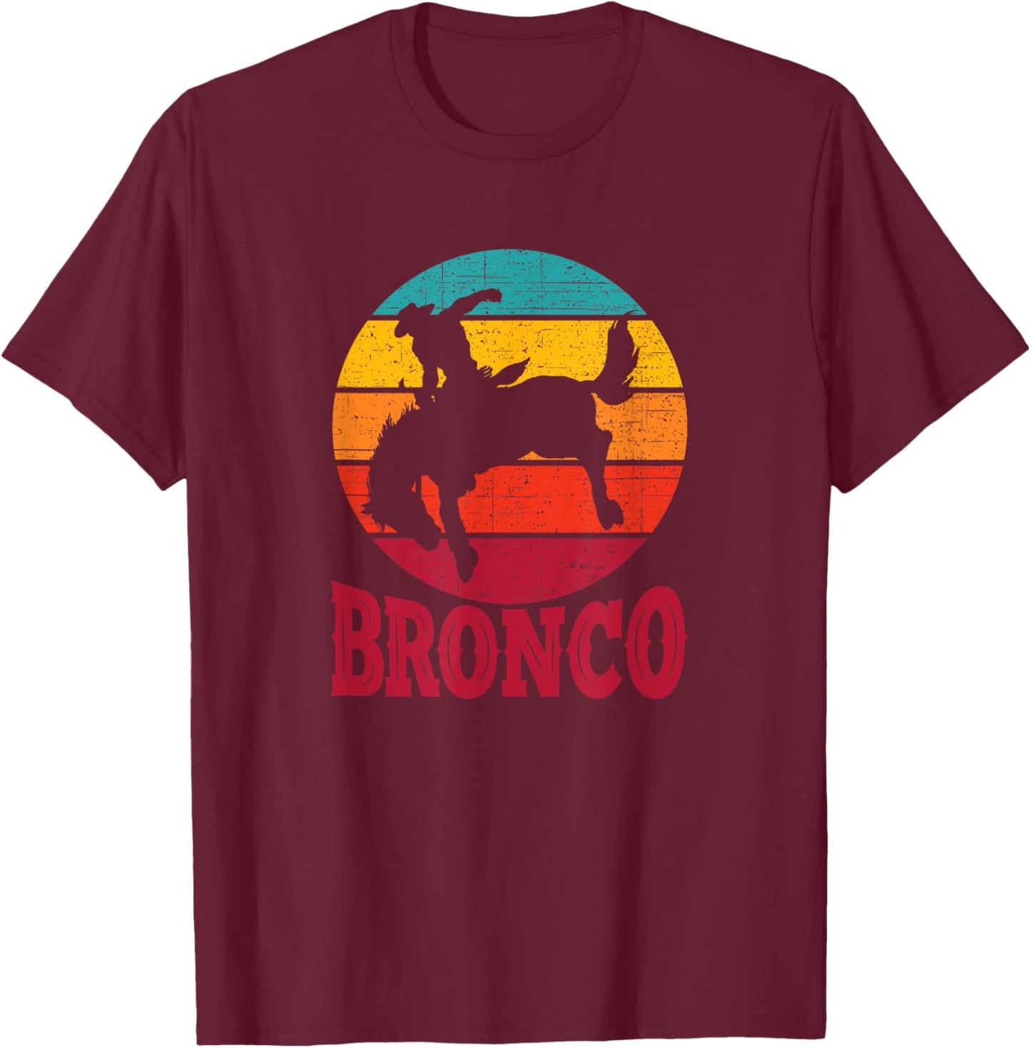 Rodeo Bucking Bronco Horse Vintage Retro Style T-Shirt - T-Shirt | Maroon