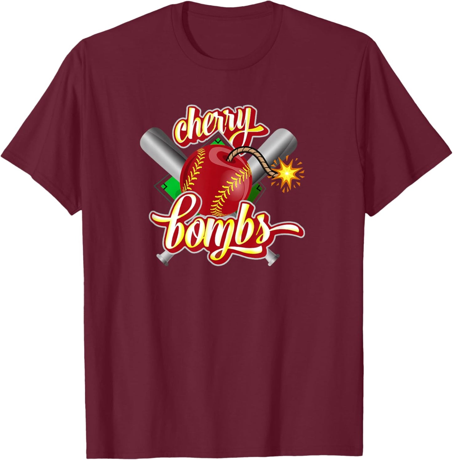 Cherry Bombs Logo Womans Softball Team Matching For Girls T-Shirt - T-Shirt | Maroon