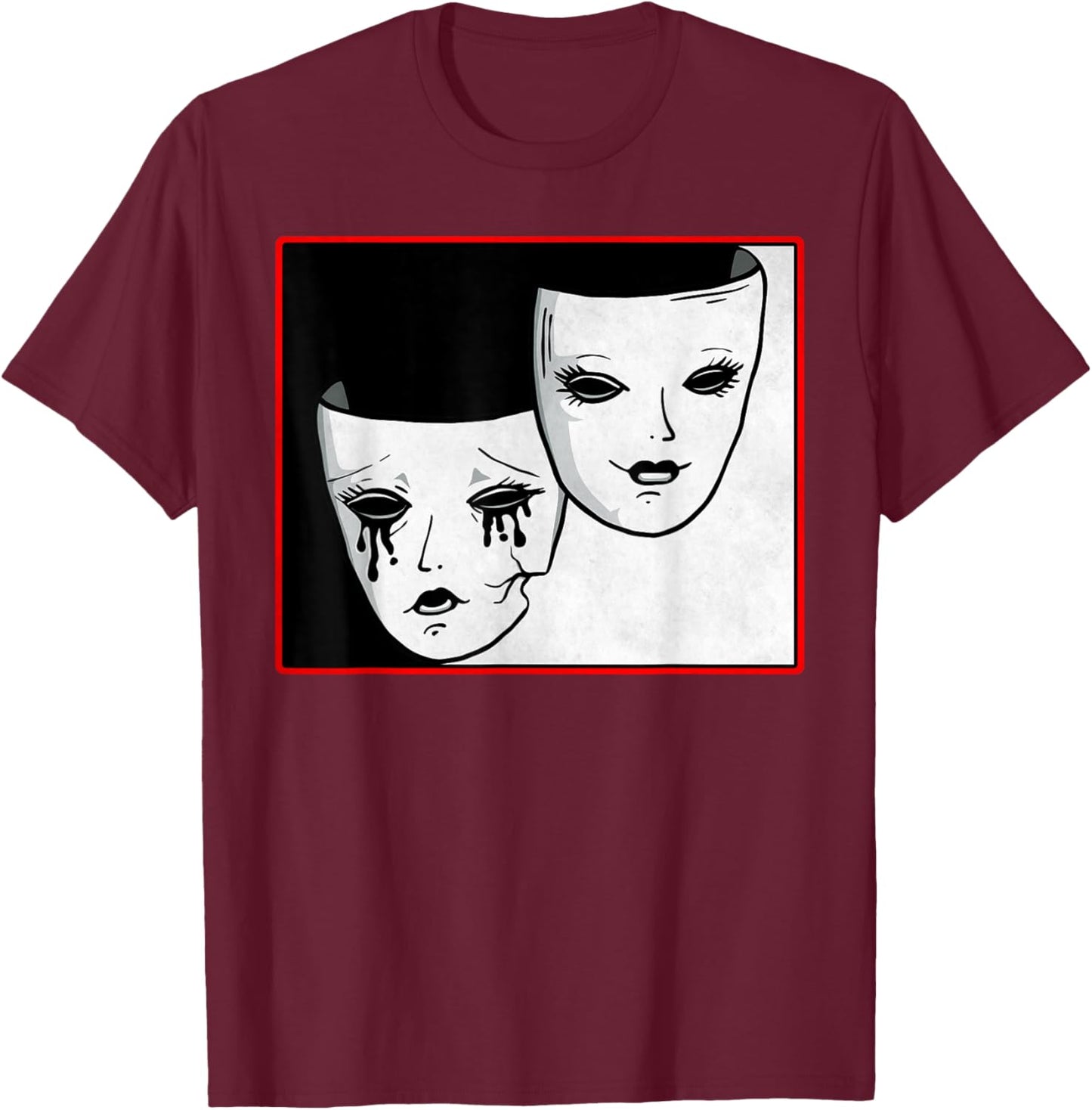 Theater Mask Soft Grunge Darma Comedy And Tragedy Goth T-Shirt - T-Shirt | Maroon