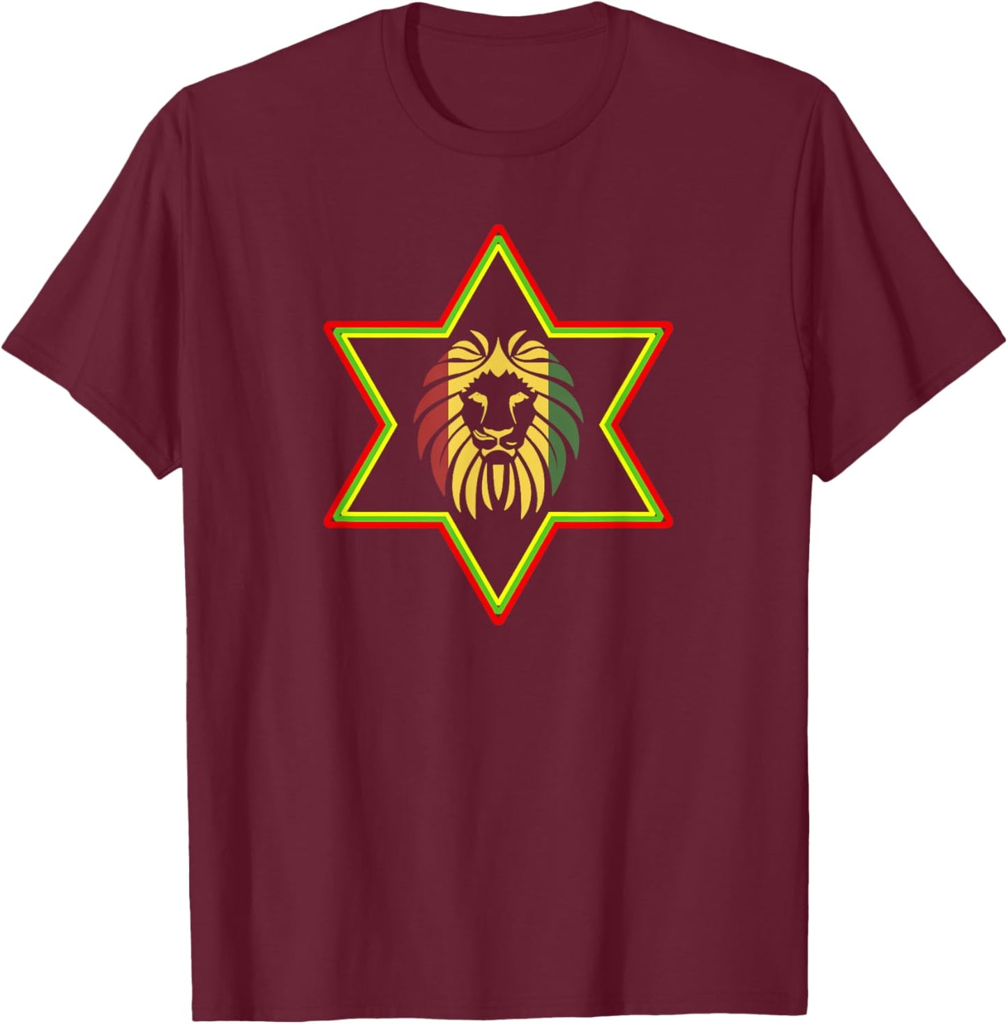 Star Of David Rasta Lion Of Judah Jamaica Rastafarian Pride T-Shirt - T-Shirt | Maroon