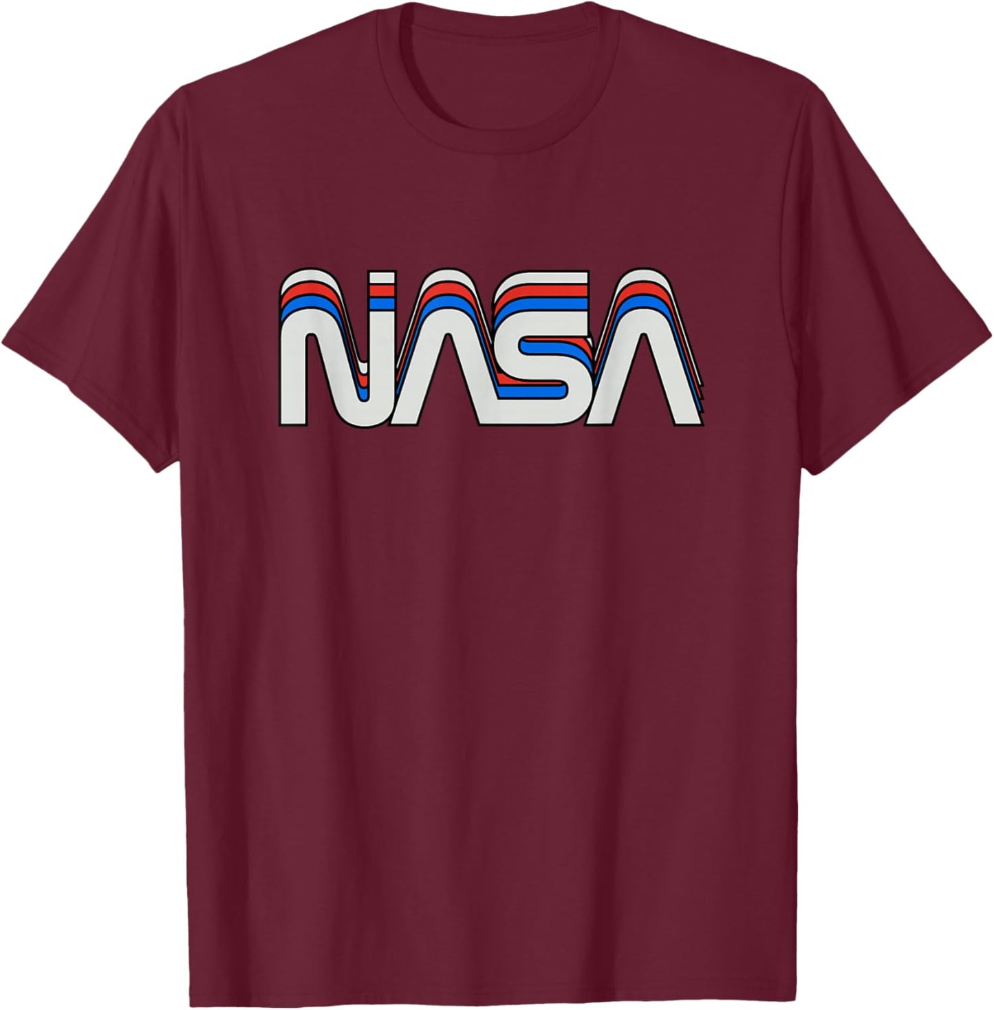 NASA Shirts and Gifts for space geeks and nerds 70s 80s Retro Vintage NASA Worm Logo -Adults, -Kids Black Medium T-Shirt - T-Shirt | Maroon