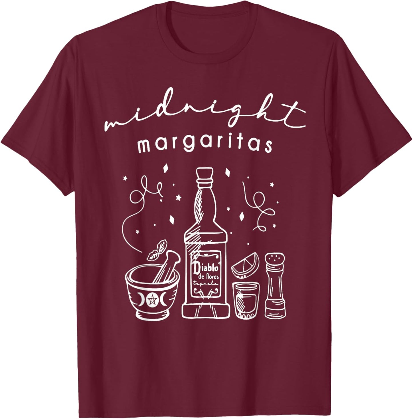 Midnight Margaritas Funny Halloween Witches T-Shirt - T-Shirt | Maroon