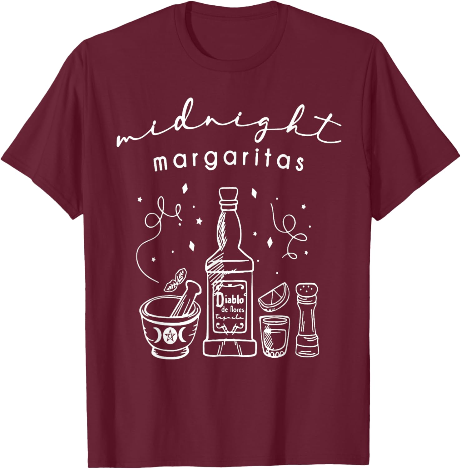 Midnight Margaritas Funny Halloween Witches T-Shirt - T-Shirt | Maroon