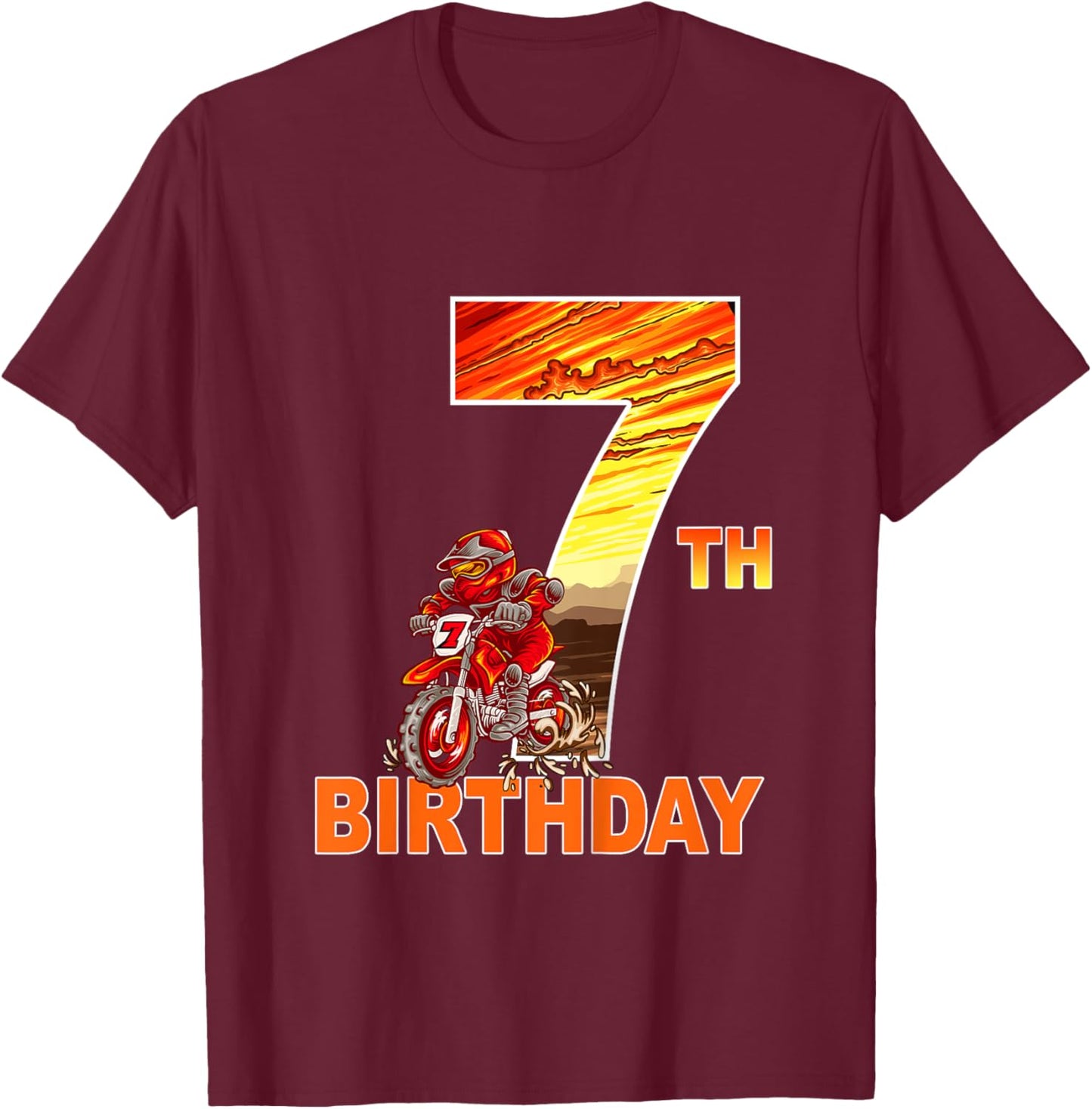 7 Year Old Dirt Bike Birthday Party Motocross MX 7th T-Shirt - T-Shirt | Maroon