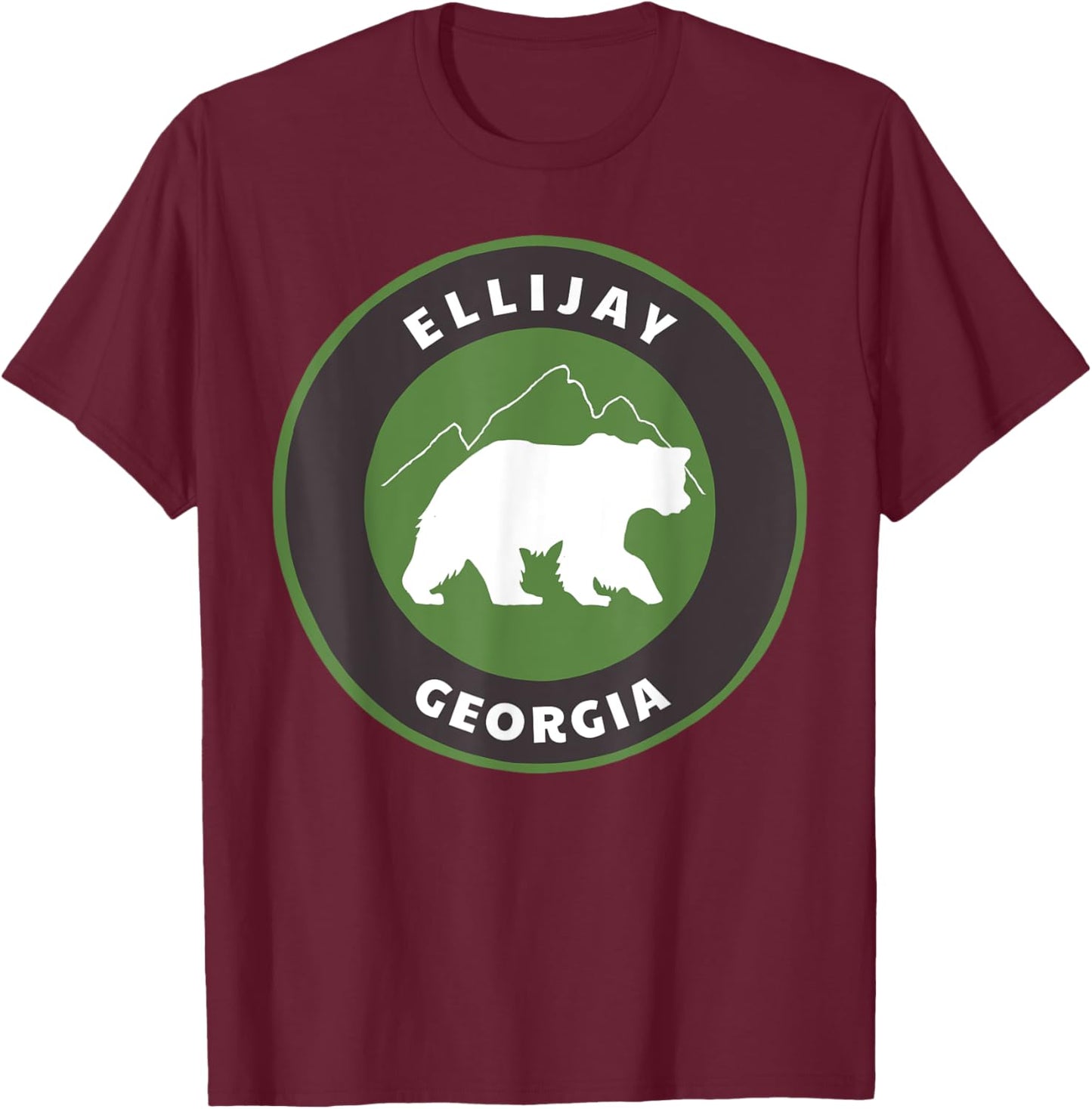 Ellijay Georgia Outdoors GA Bear Mountains Badge T-Shirt - T-Shirt | Maroon