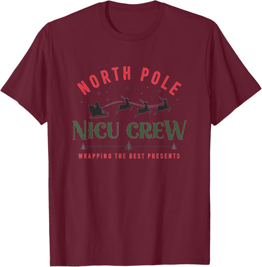 North Pole NICU Crew Wrapping The Best Presents Christmas T-Shirt - T-Shirt | Maroon