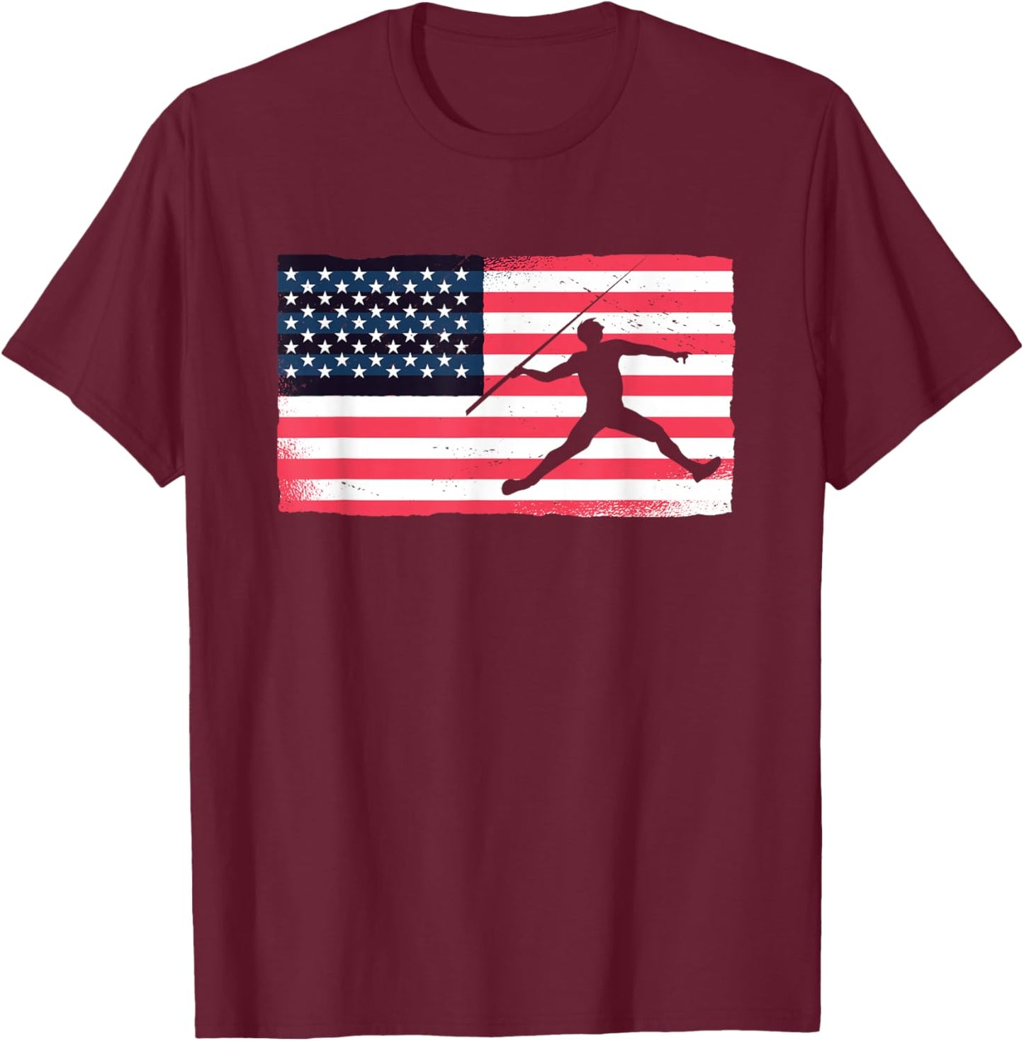 Thrower American Flag Track And Field USA Throwing Javelin T-Shirt - T-Shirt | Maroon
