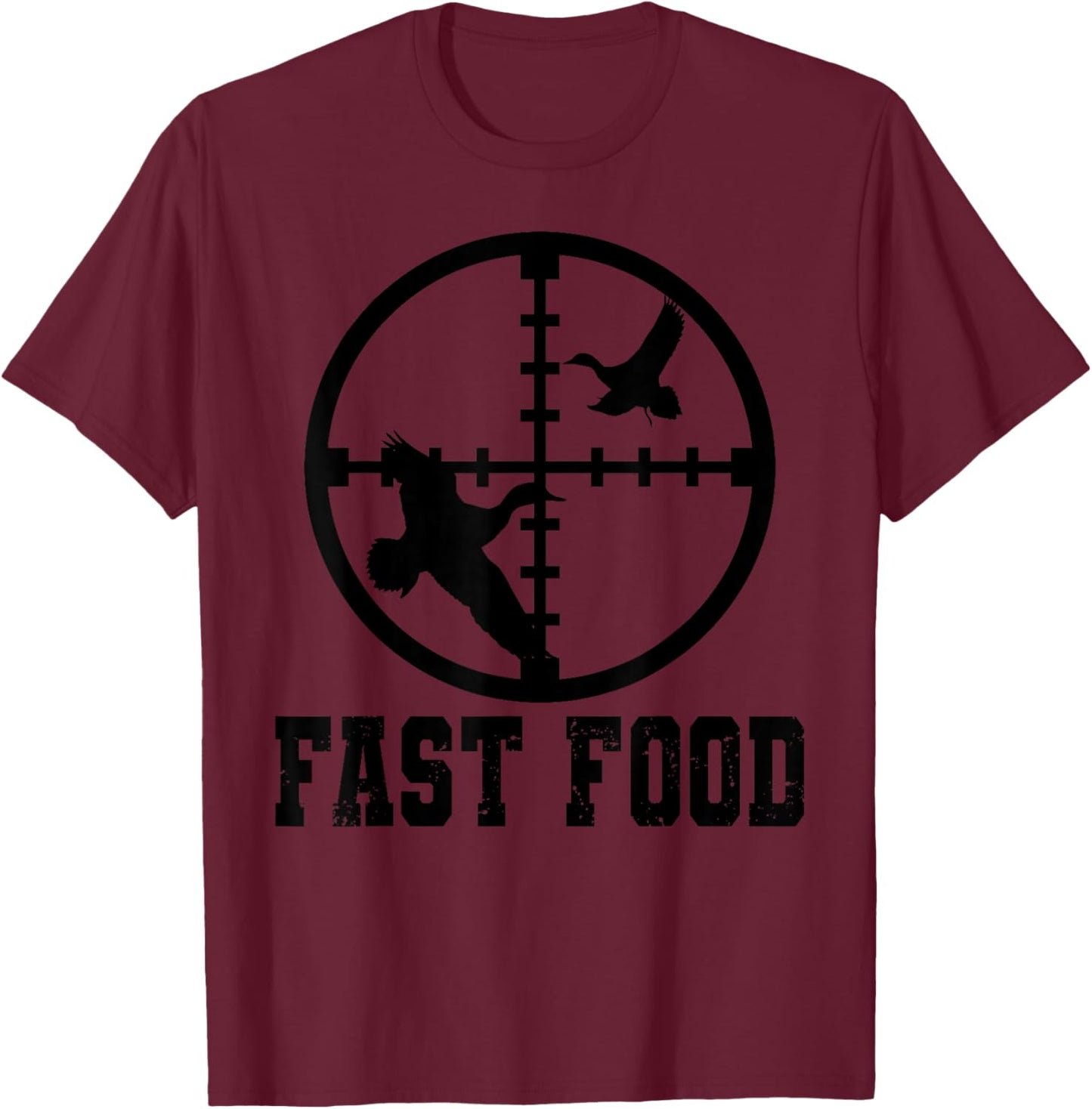 Hunter Store Wildlife Hunting Camping and more Men's Duck Hunting Funny Hunter Fast Food Grey X-Small Modern Letter Print Short Sleeve T-Shirt - T-Shirt | Maroon