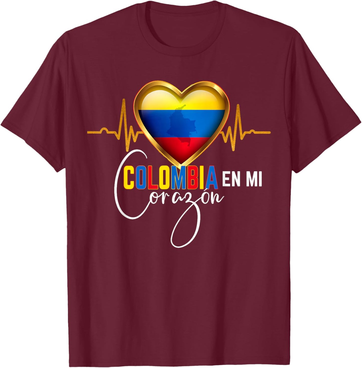 Colombia en mi Corazon Colombian Pride Matching T-Shirt - T-Shirt | Maroon