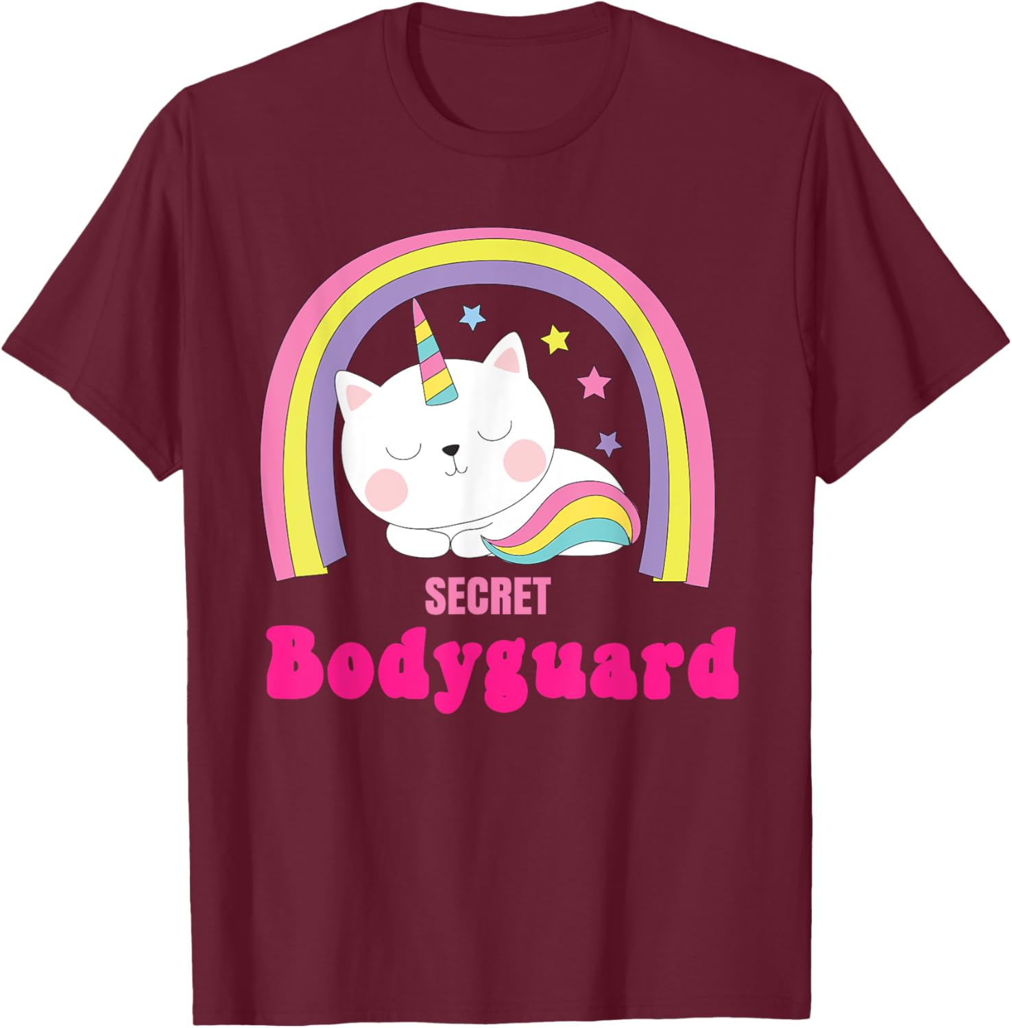 Secret Bodyguard Shirts | Retro Rainbow Unicorn Bodyguard T-Shirt - T-Shirt | Maroon