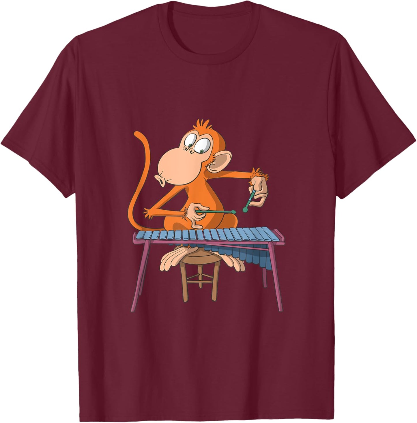 Monkey Plays Marimba Xylophone T-Shirt - T-Shirt | Maroon