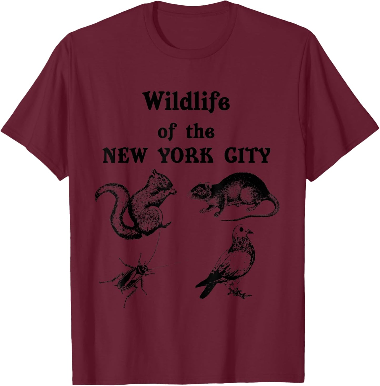 Wildlife of the New York City North American Birds & Rodents T-Shirt - T-Shirt | Maroon