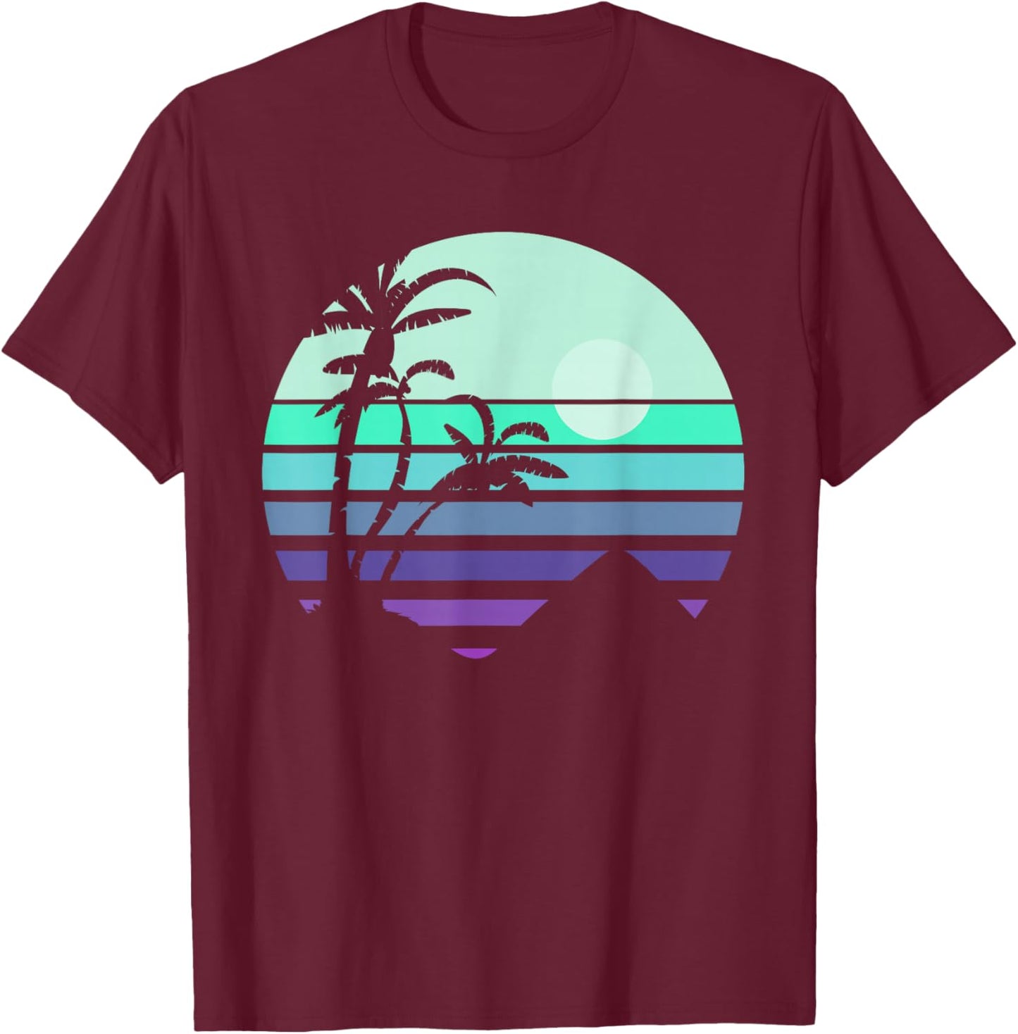 Tropical Summer Holiday Palm Trees Tropical Retro Summer T-Shirt - T-Shirt | Maroon