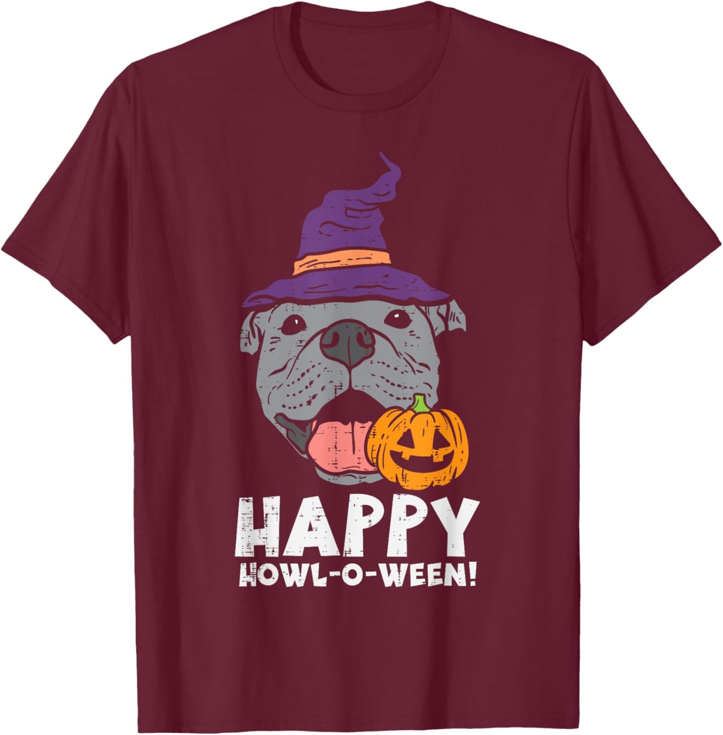 Pitbull Witch Happy Howl O Ween Pumpkin Halloween Pittie Dog Women Kids T-Shirt - T-Shirt | Maroon