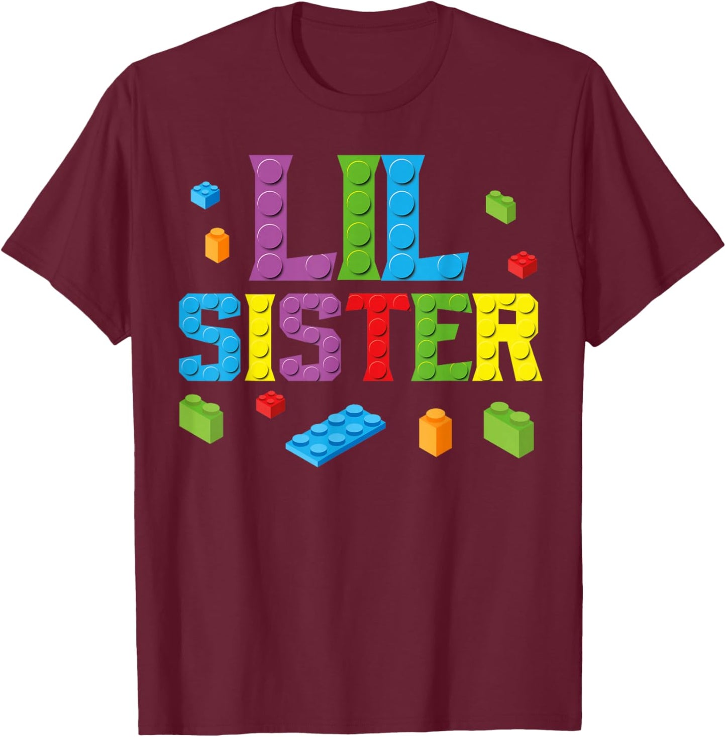 Lil Sister Master Builder Building Bricks Blocks Family Set T-Shirt - T-Shirt | Maroon
