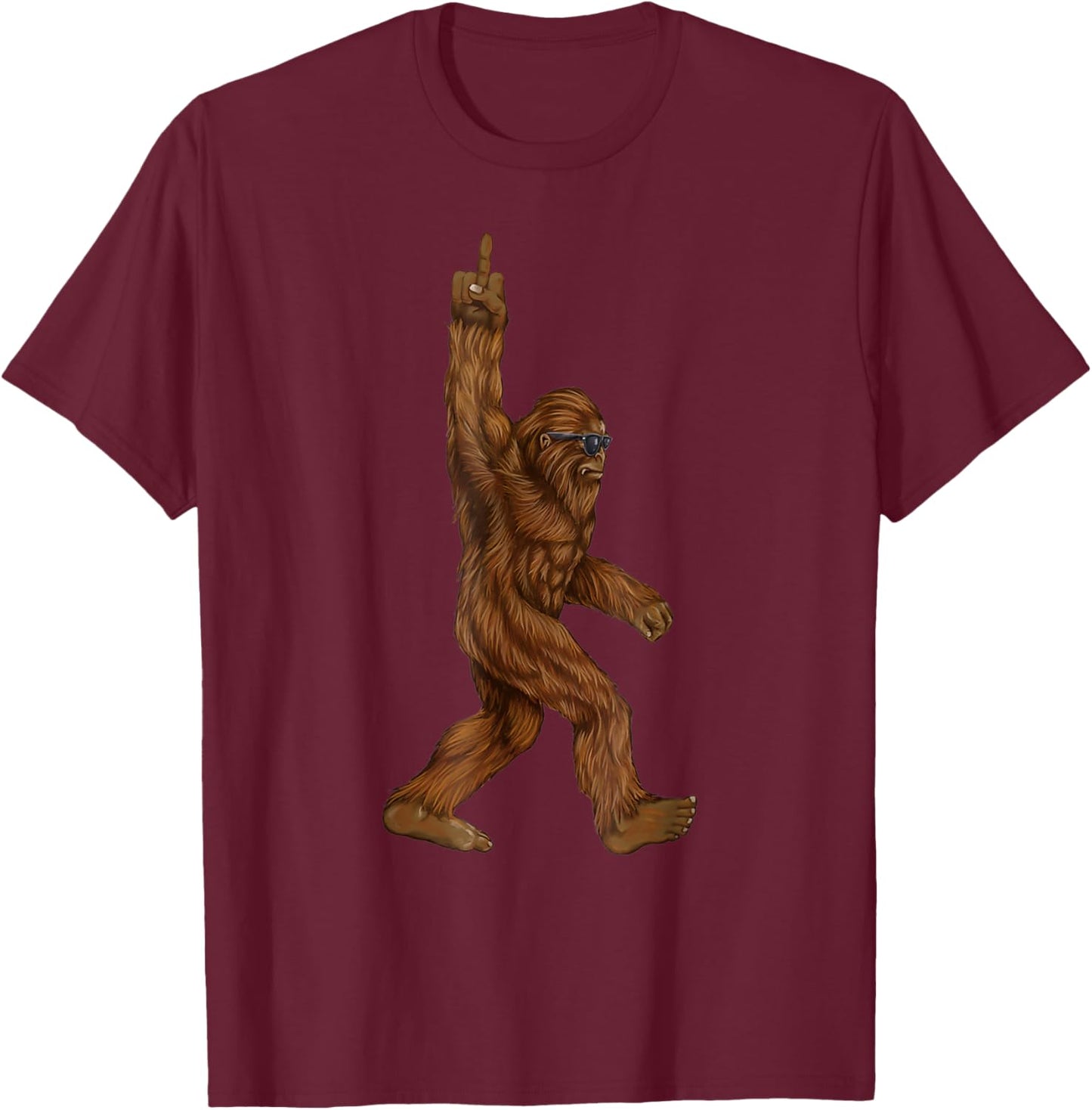 Bigfoot Middle Finger for Squatch Believers Funny T-Shirt - T-Shirt | Maroon