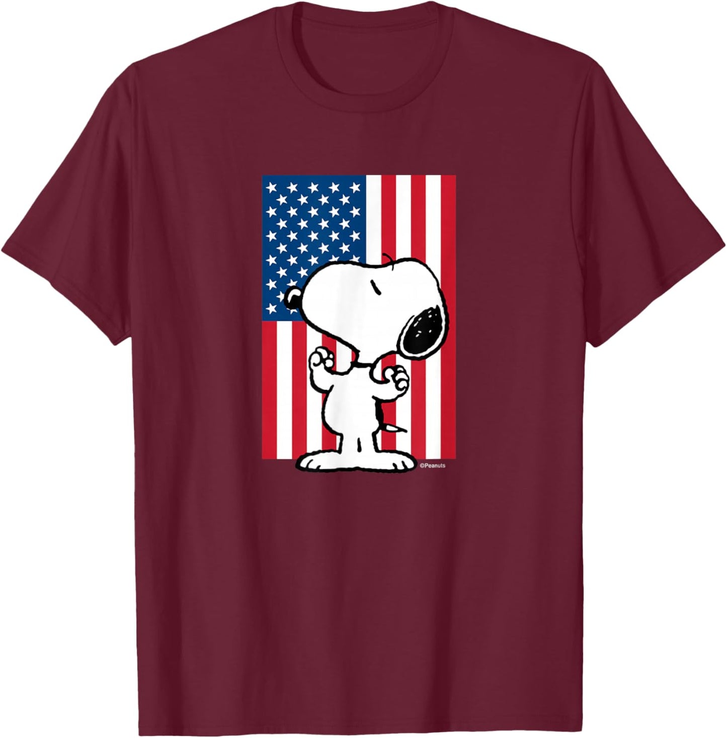 Peanuts - Snoopy USA Flag T-Shirt - T-Shirt | Maroon
