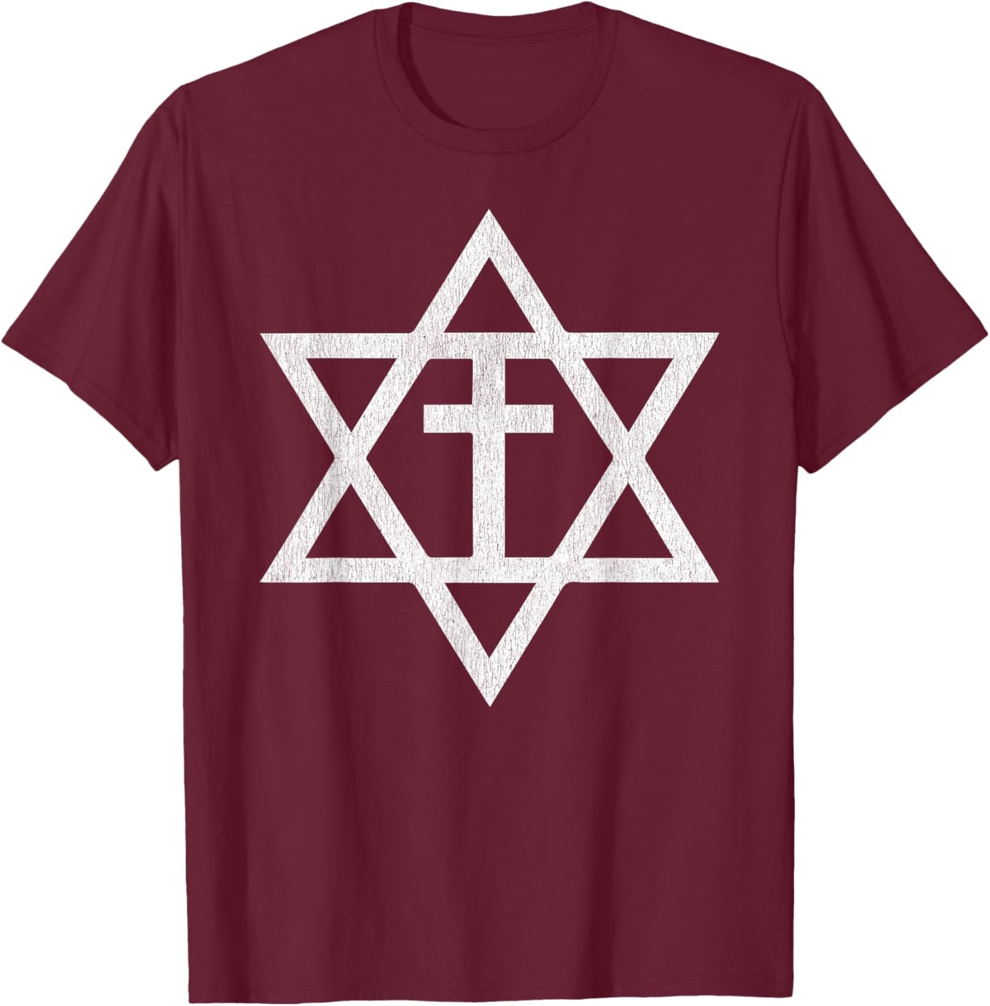 Messianic Cross Star of David T-Shirt - T-Shirt | Maroon