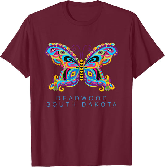 Deadwood South Dakota Souvenir Butterfly Graphic T-Shirt - T-Shirt | Maroon