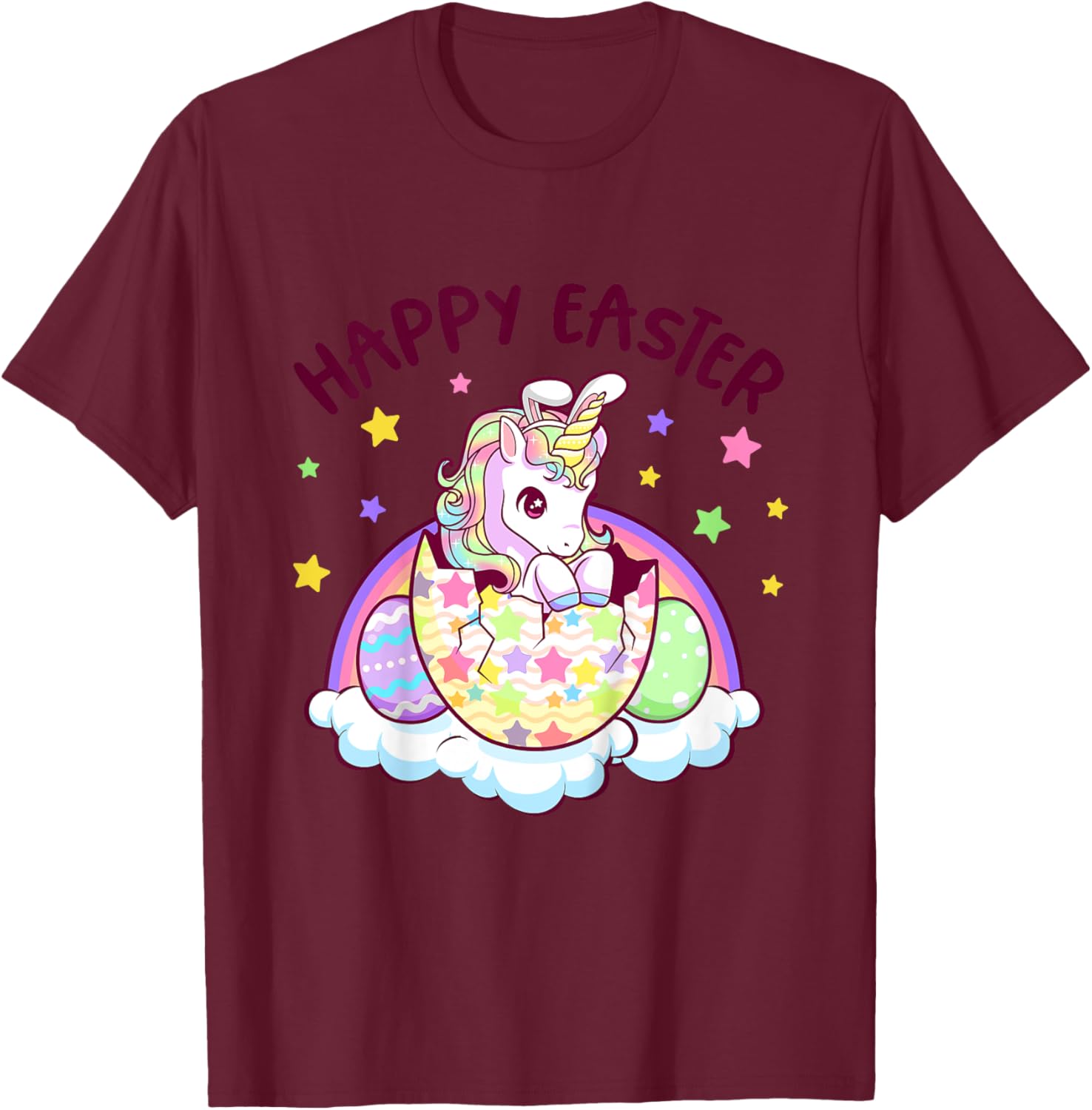 Happy Easter Unicorn Bunny Girls Kids Easter Eggs T-Shirt - T-Shirt | Maroon